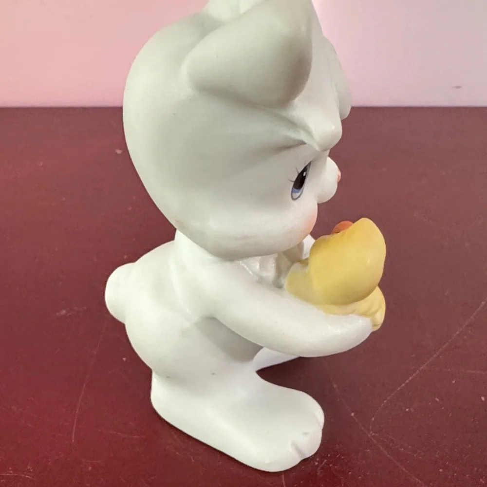 Vintage Homco White and Yellow Ceramic Easter Bunny Figurines 1980’s- 1990’s
